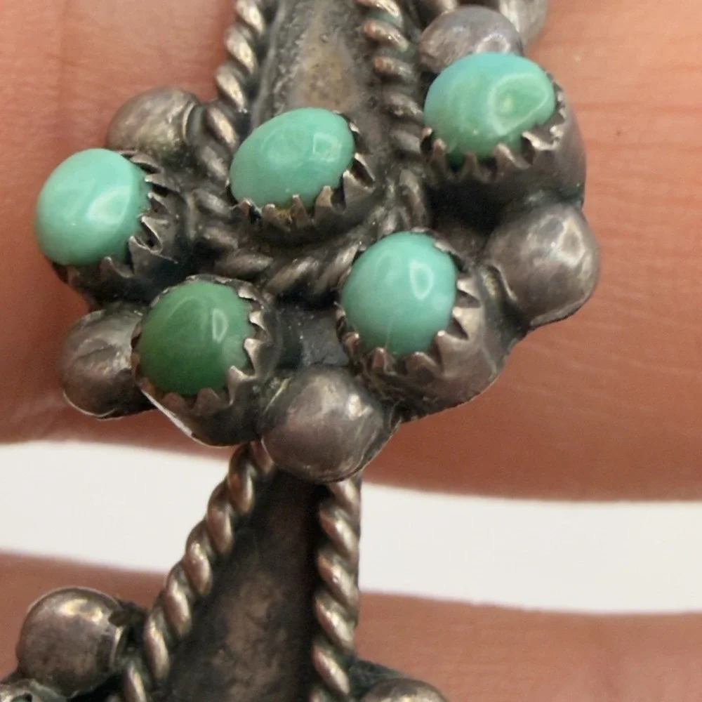 Vtg Zuni Petit Point  Dangle Earrings Blue Green Turquoise Native American